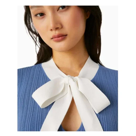 kate spade Colorblock Bow-neck Sweater top blouse blue white size small nwt - Picture 4 of 4